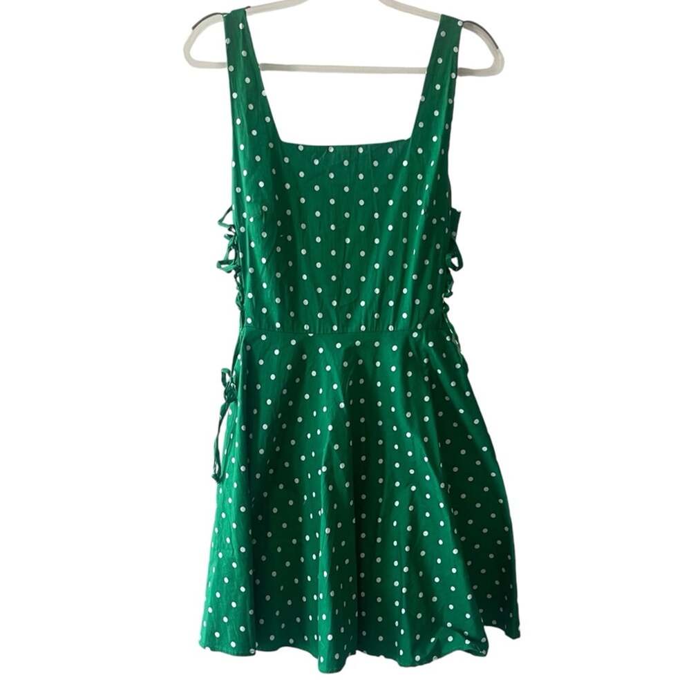 Bailey Blue Spaghetti Strap Side Tie Polka Dot Fit Flare Dress Green White XL